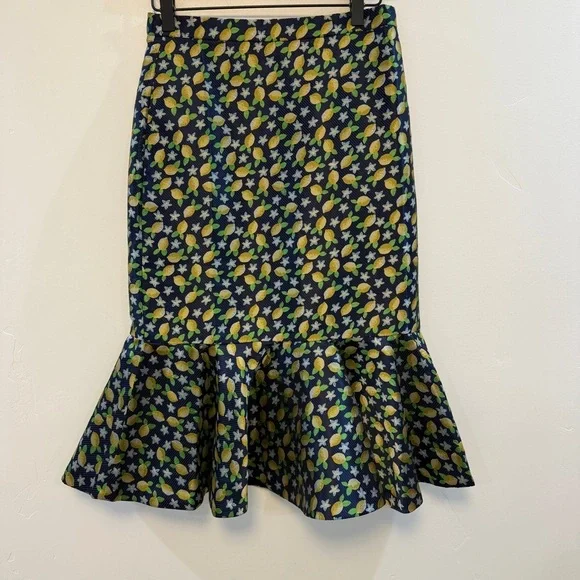 J.CREW 365 | Lemon printed Navy Fluted Trumpet
Skirt - Picture 3 of 9